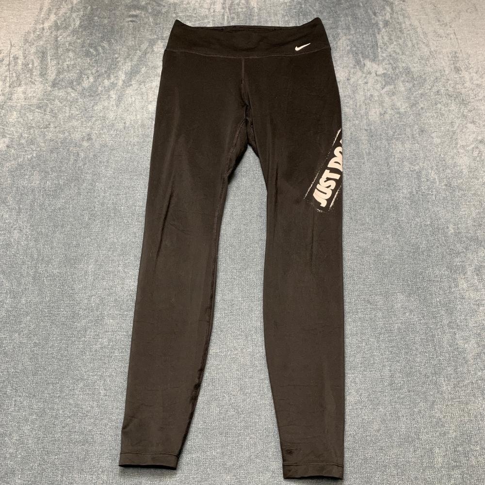 Nike Just Do It Leggings Womens Medium Black Stretch Dri Fit Gym Wear Mid Rise